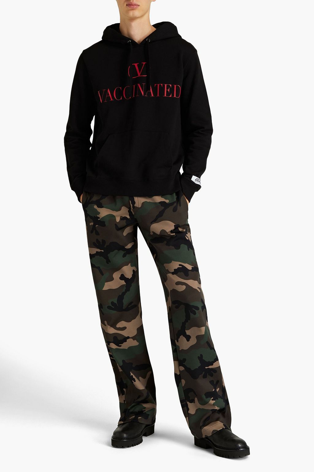 VALENTINO Appliquéd printed French cotton-terry hoodie