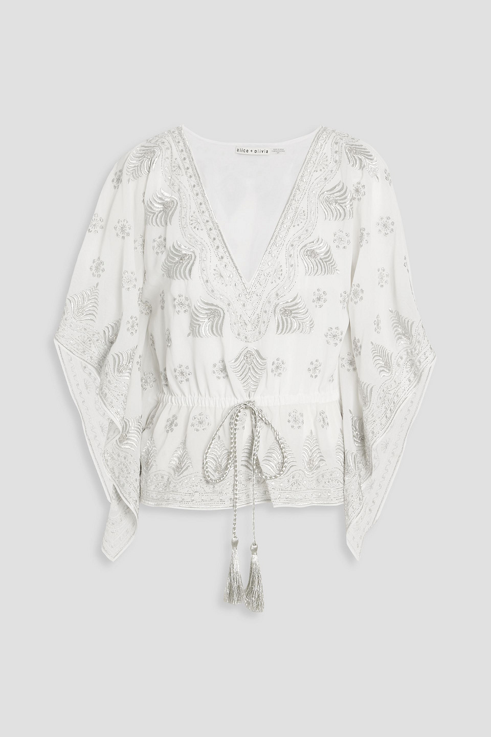 Alice And Olivia Sharita Embroidered Kaftan Top In White