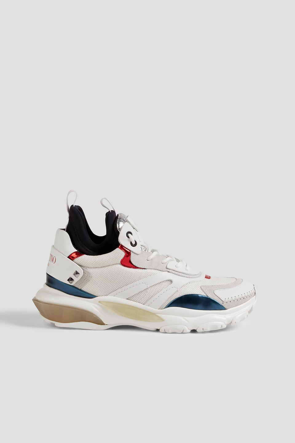 Valentino Bounce Suede-trimmed Leather, Mesh And Neoprene Sneakers In White