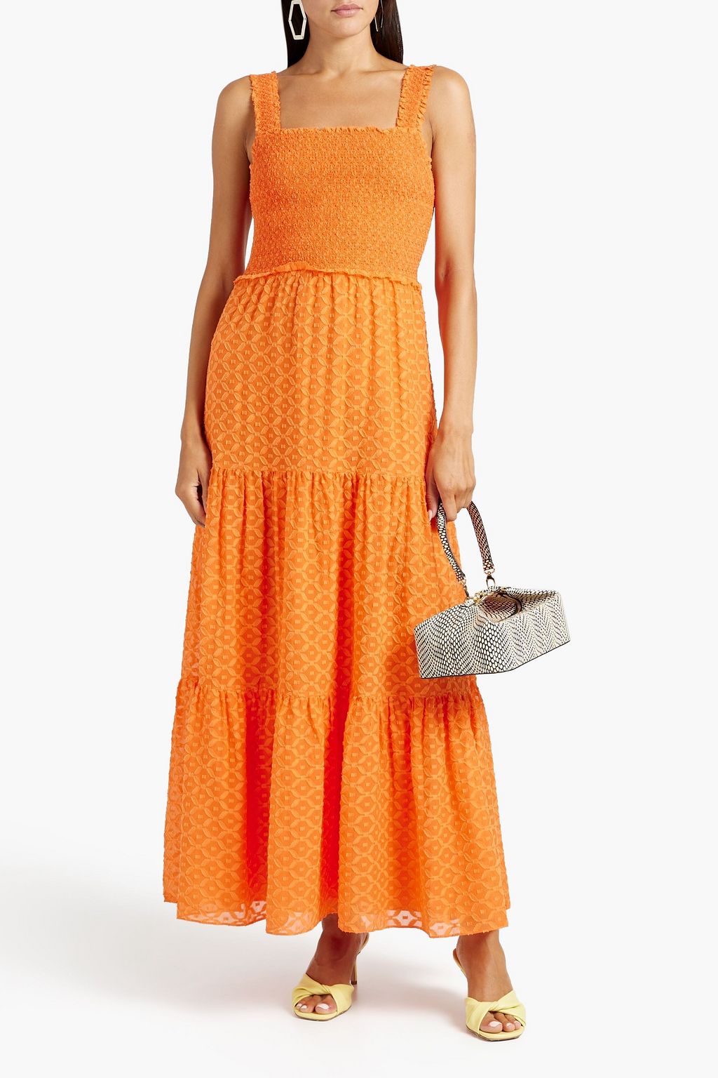 ALICE + OLIVIA Neva smocked silk and cotton-blend fil coupé maxi dress