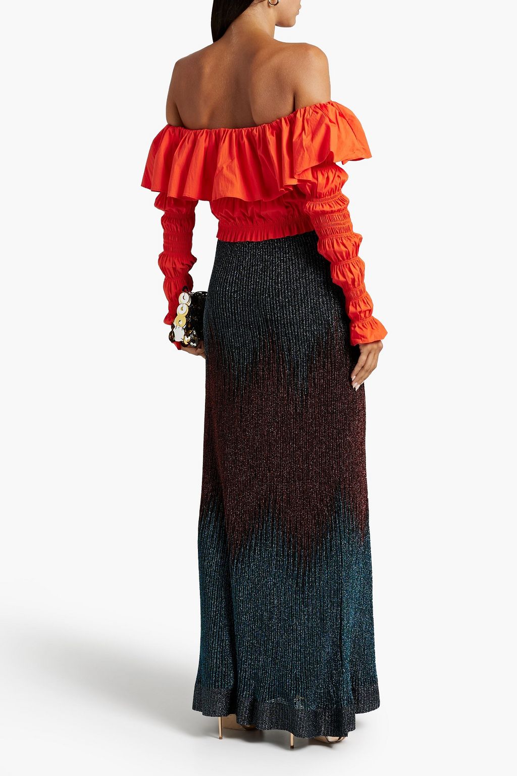 CAROLINE CONSTAS Lydia off-the-shoulder cropped cotton-blend poplin top