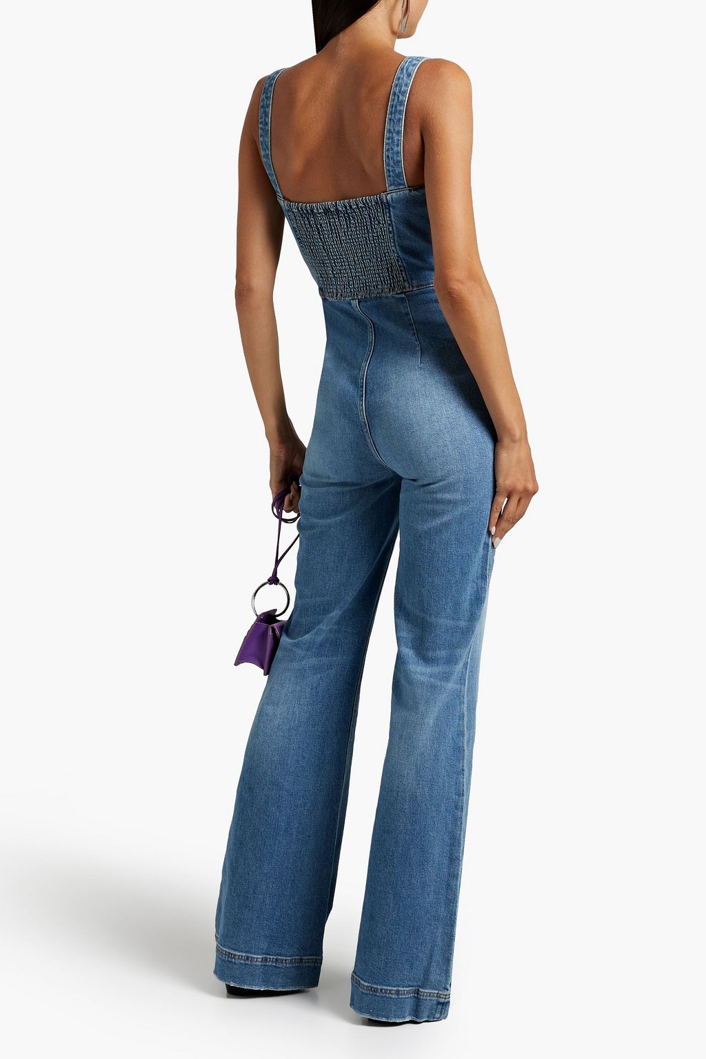 ALICE + OLIVIA Lovetta smocked denim wideleg jumpsuit THE
