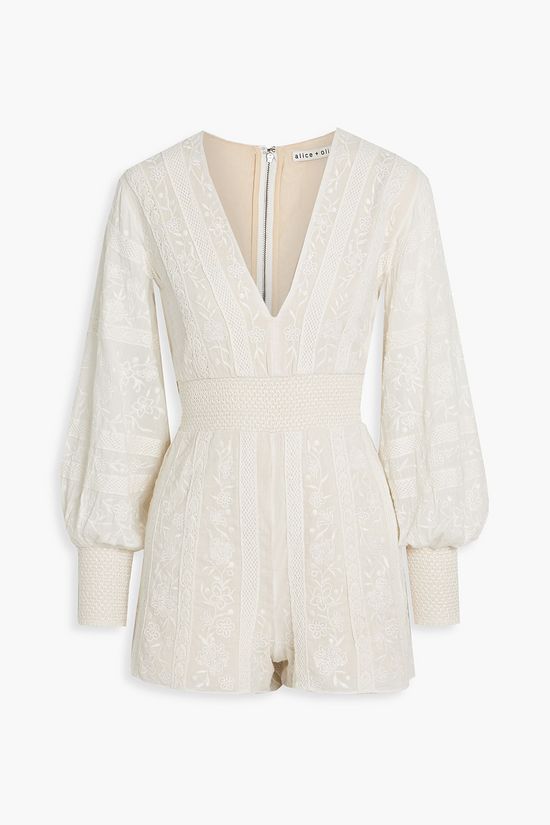 ALICE + OLIVIA Darla smocked embroidered cottongauze playsuit THE