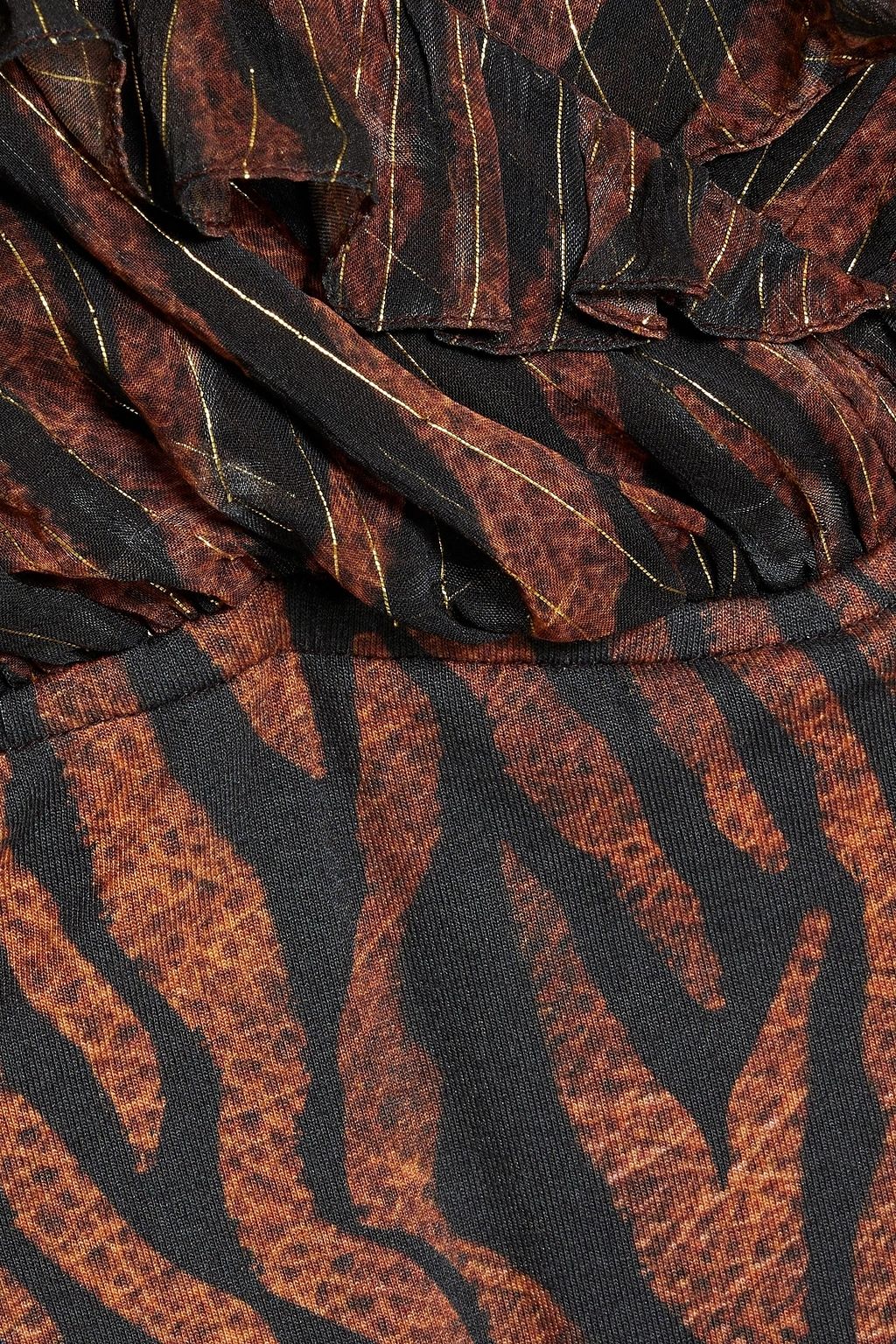 ROCOCO SAND Wrap-effect tiger-print chiffon bodysuit