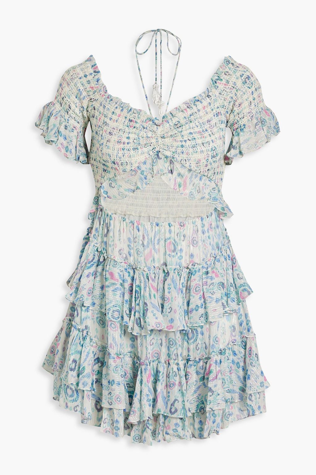 ROCOCO SAND Lada smocked ruffled printed chiffon mini dress | THE OUTNET