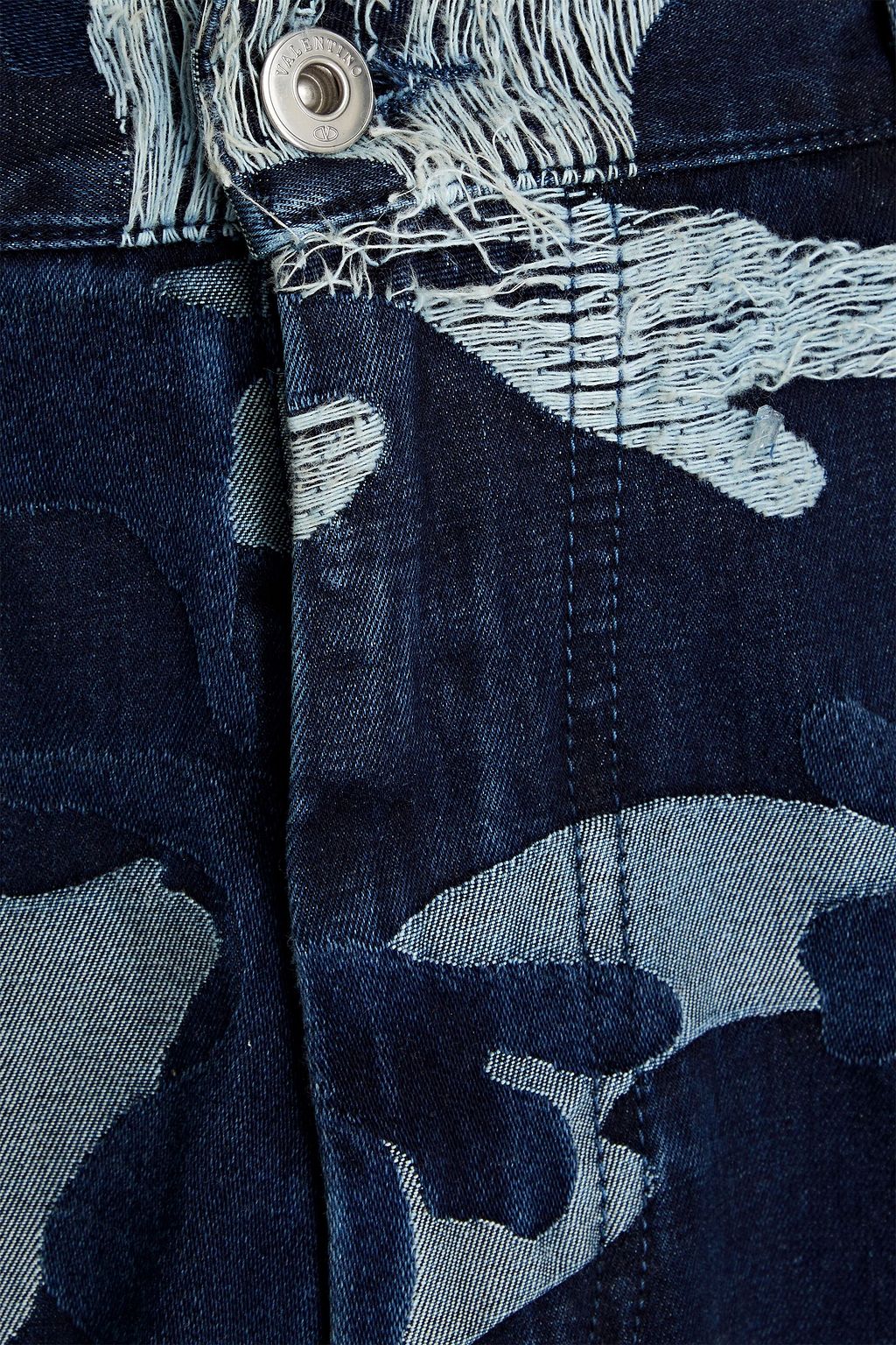 VALENTINO Tapered distressed denim-jacquard jeans