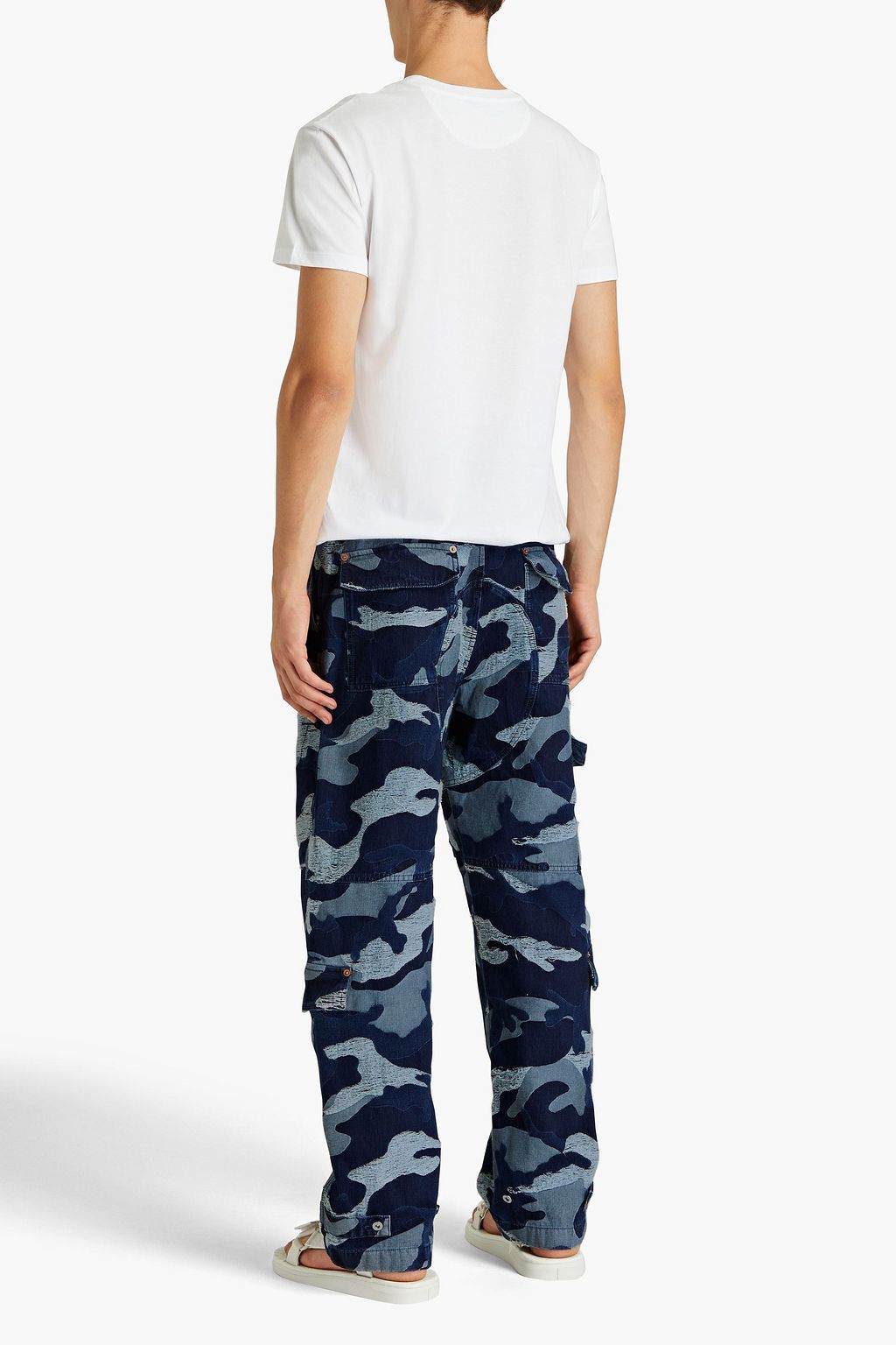 VALENTINO Tapered distressed denim-jacquard jeans
