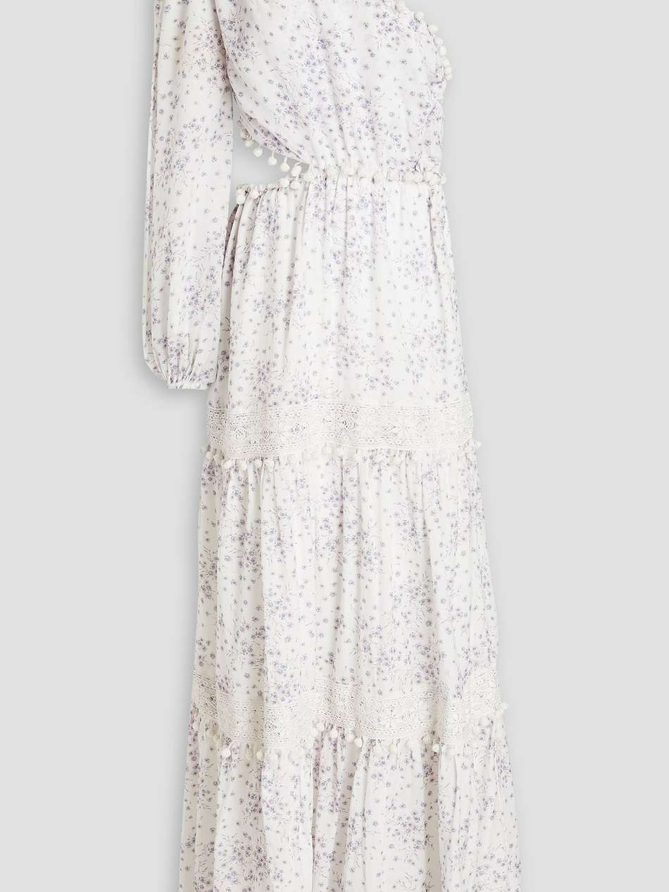 olympia one-sleeve floral-print cotton-blend maxi dress