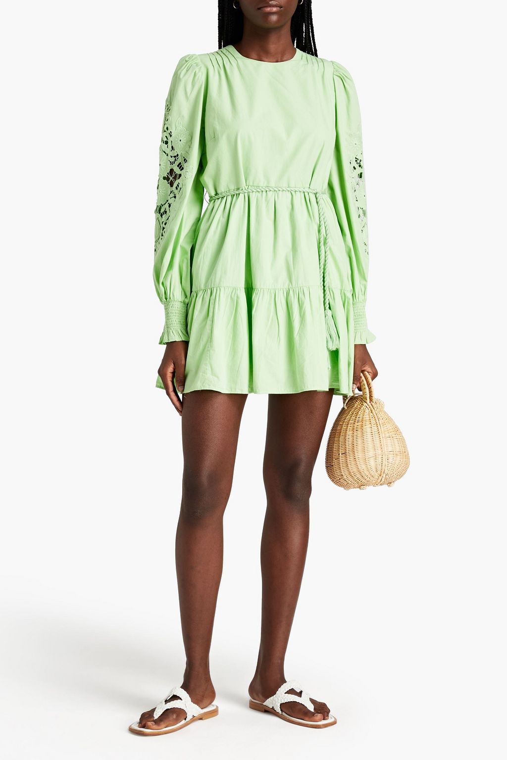 CAMI NYC コットンポプリン ミニワンピース レーストリム