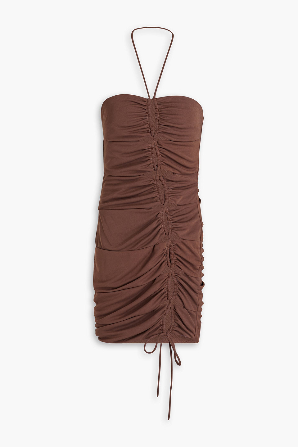 Nicholas Perta Ruched Cutout Stretch-jersey Mini Dress In Chocolate