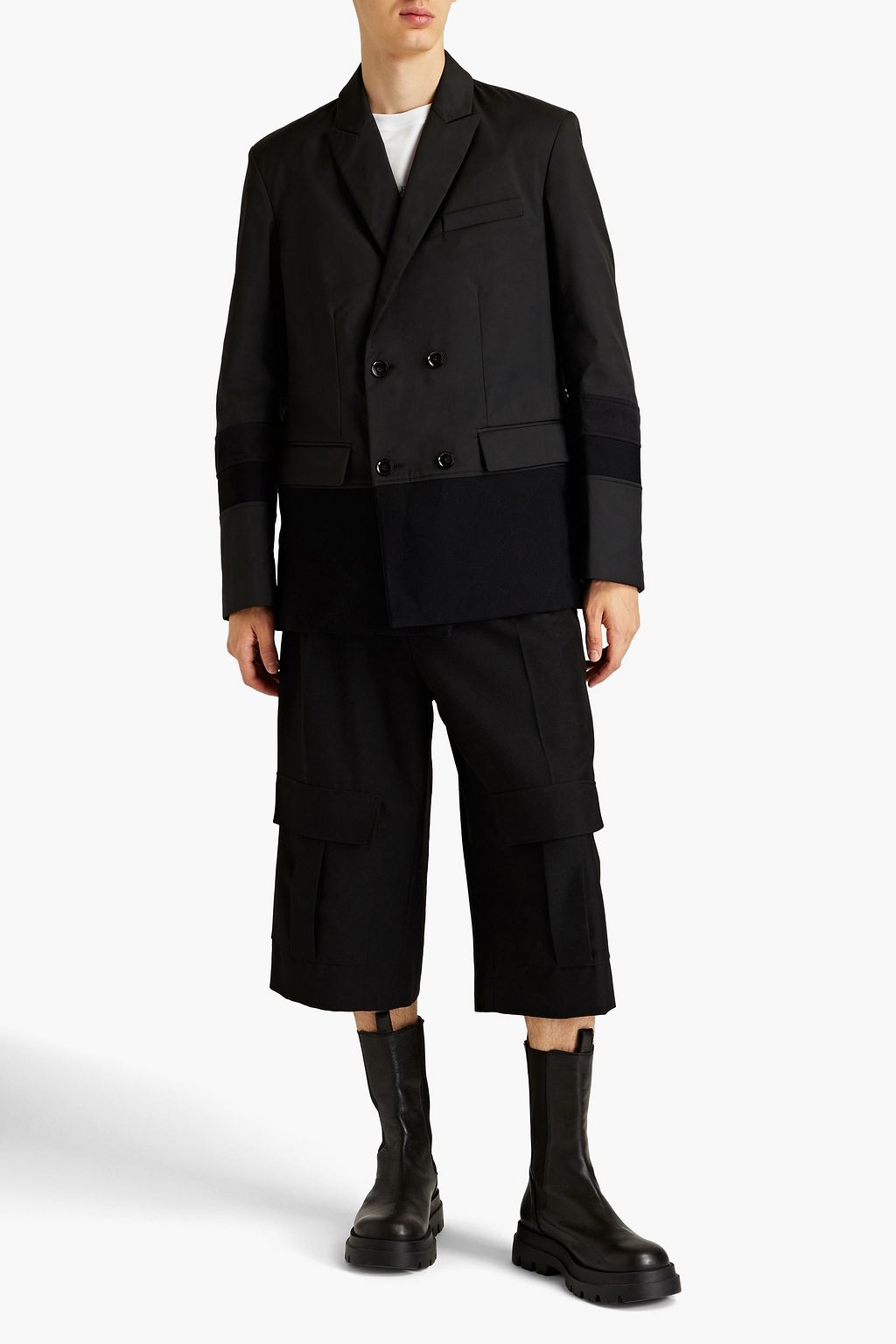 VALENTINO GARAVANI Double-breasted twill-paneled drill blazer