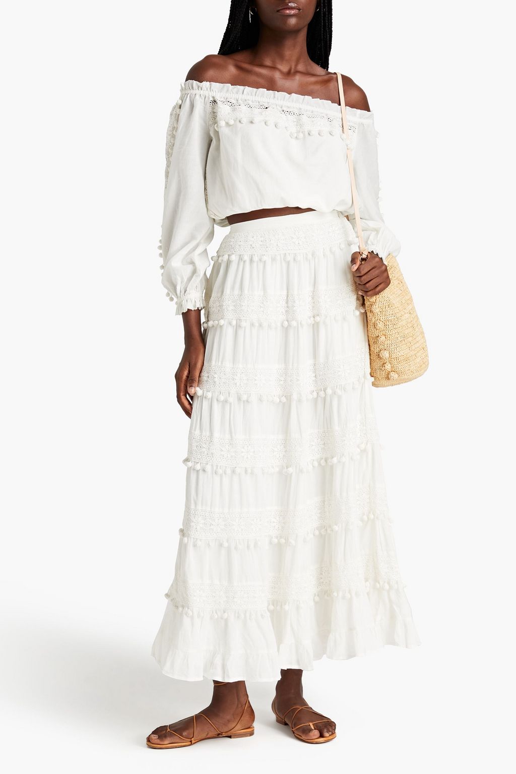 CAMI NYC Franca off-the-shoulder cropped cotton-blend top
