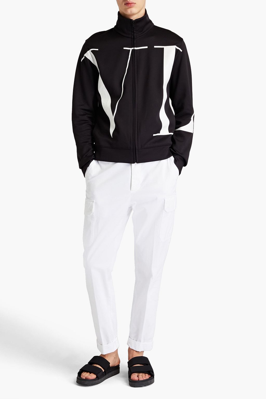 VALENTINO Logo-print stretch-ponte zip-up jacket