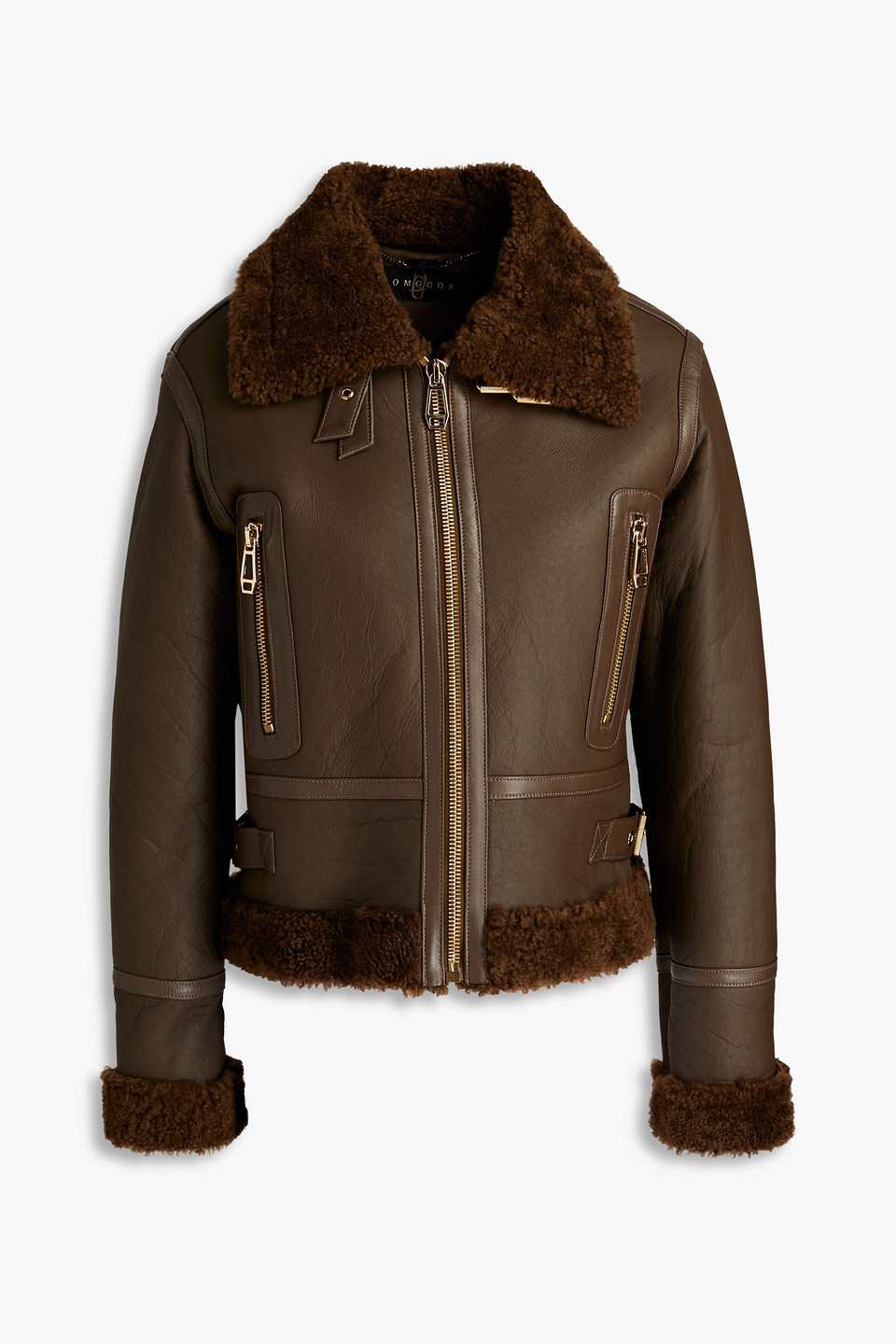 Dom Goor Shearling Biker Jacket In Dark Brown