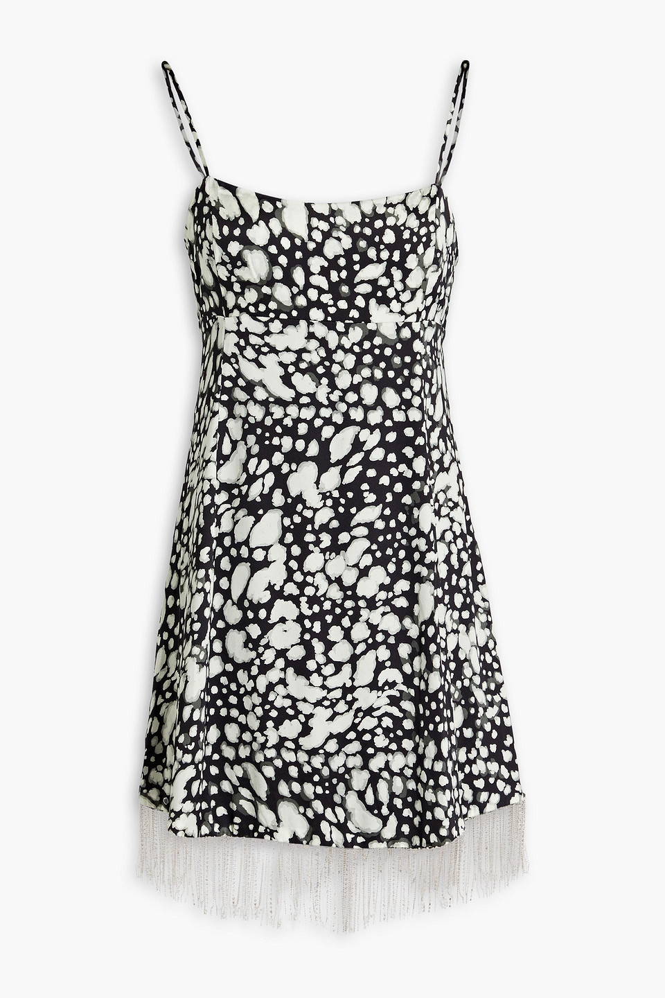 Nicholas Isabella Fringed Printed Silk-satin Mini Dress In Black