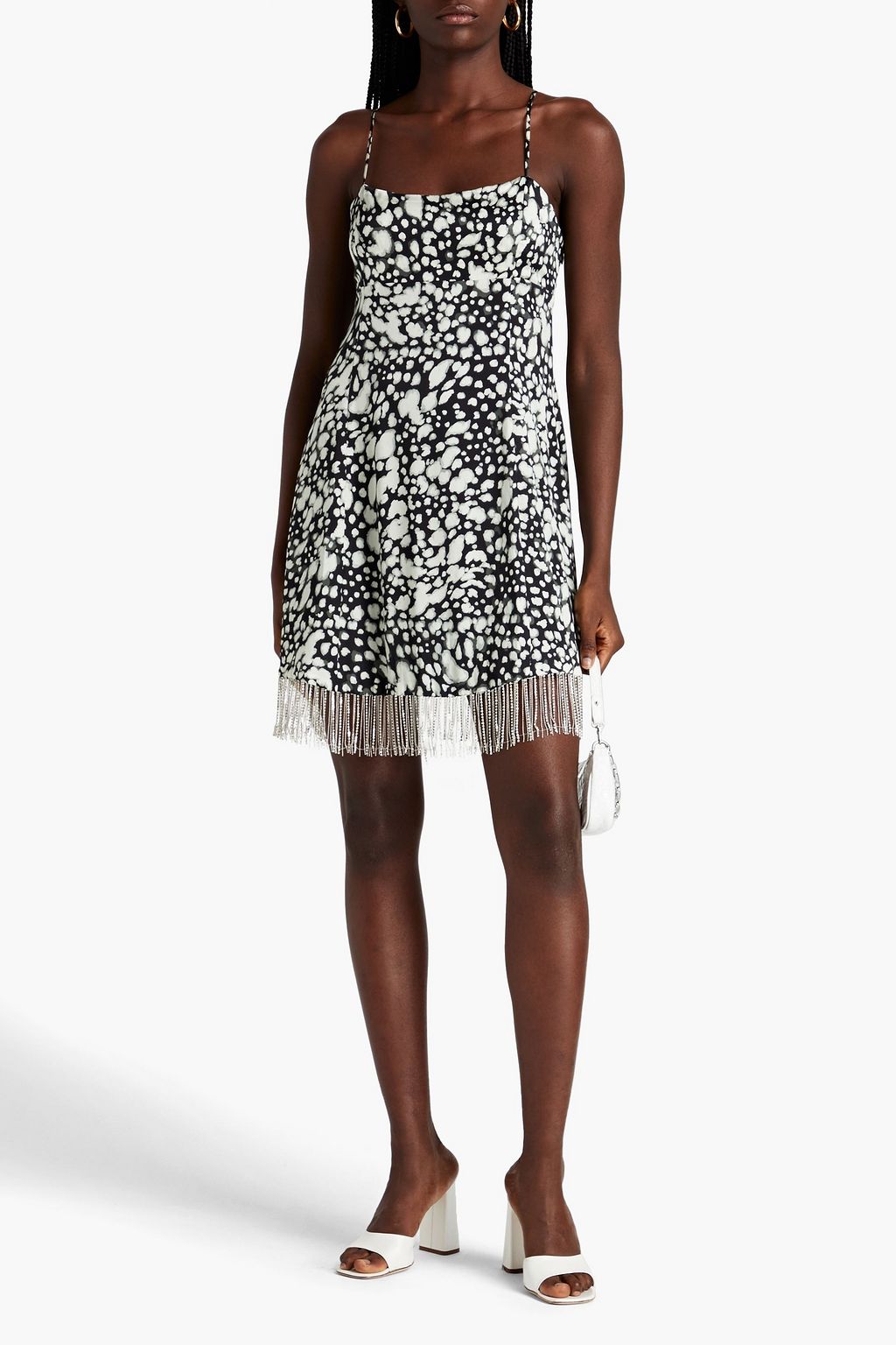 NICHOLAS Fringed printed silk-satin mini dress