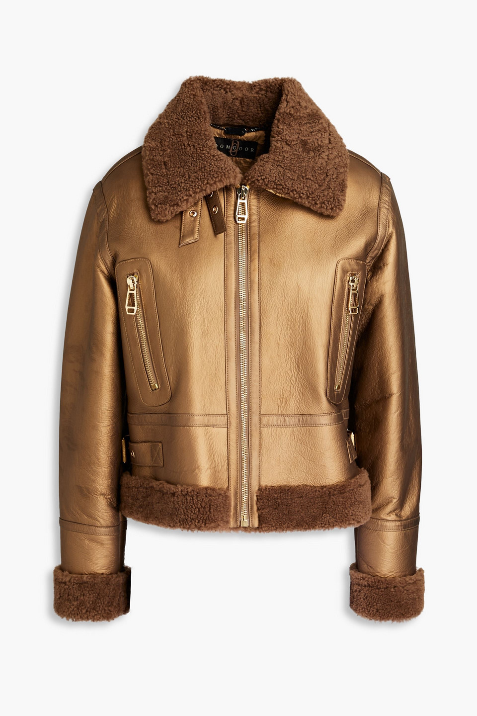 Dom Goor Metallic Shearling Biker Jacket In Brown