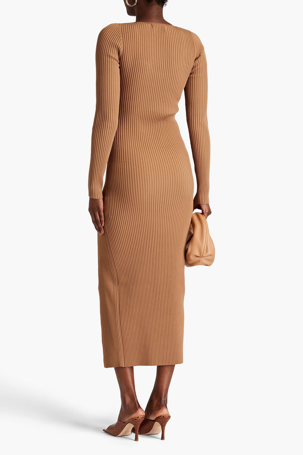 NICHOLAS Ring-embellished ribbed-knit midi dress