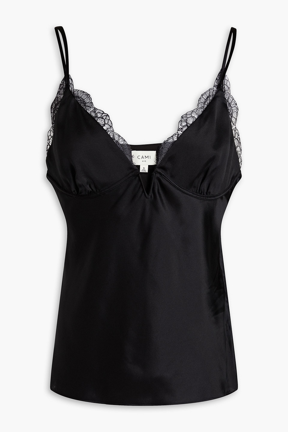 cami nyc - roselyn lace-trimmed silk-satin underwired camisole - black - xs