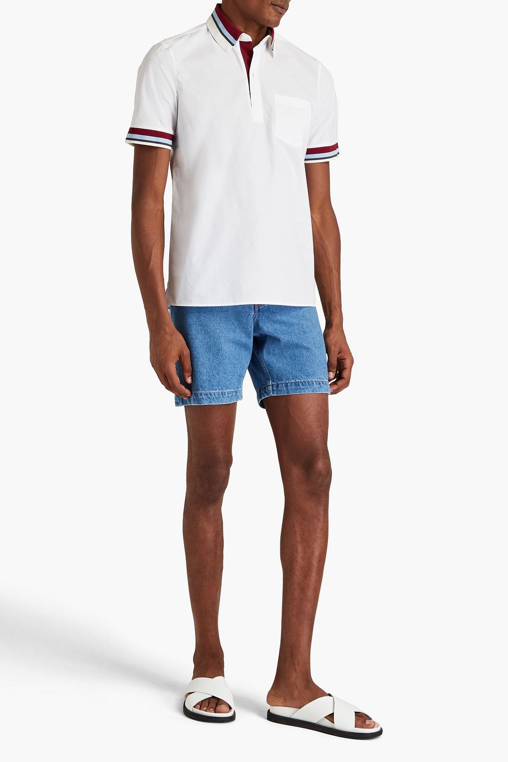 VALENTINO Striped cotton-piqué polo shirt