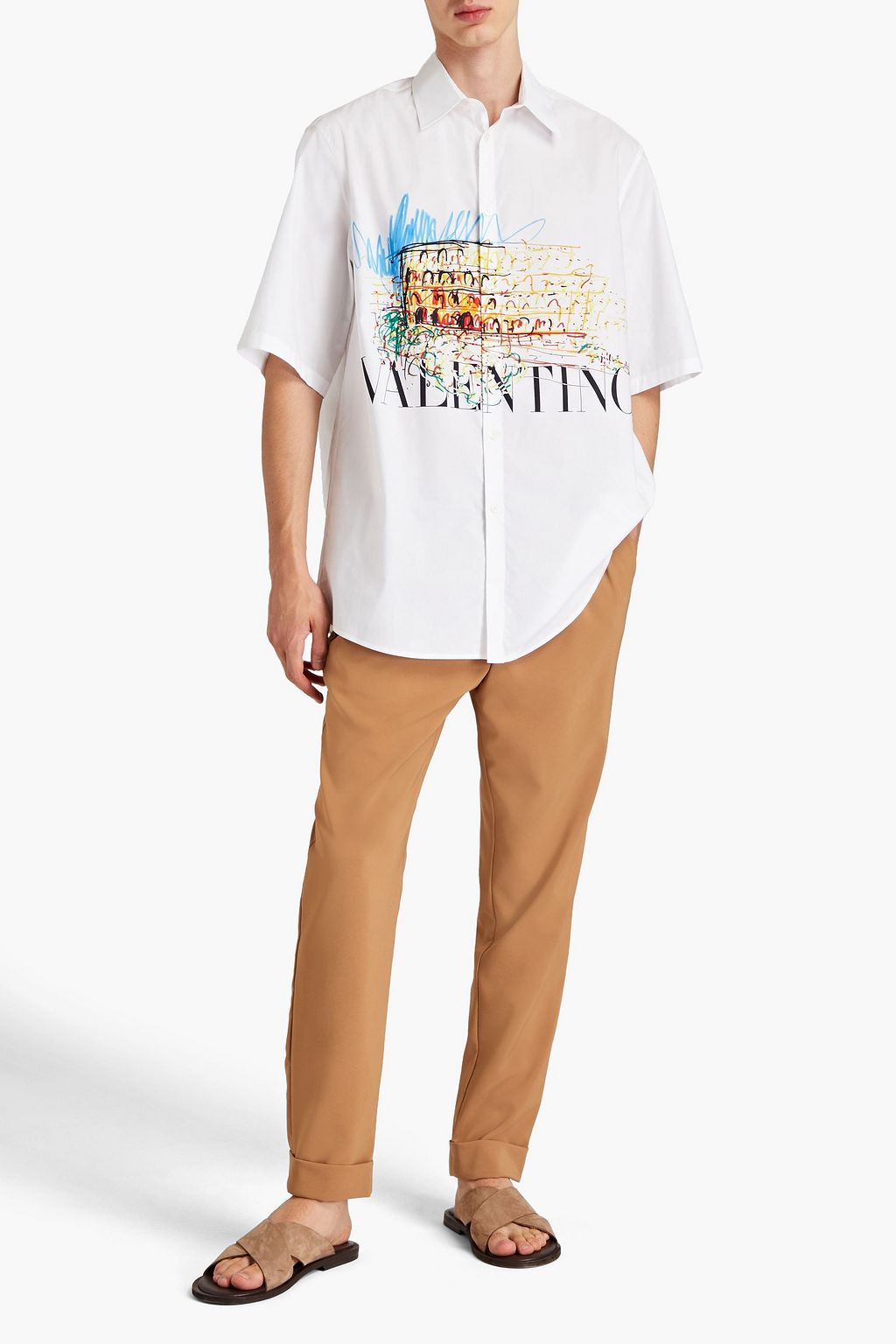 VALENTINO GARAVANI Oversized printed cotton-poplin shirt