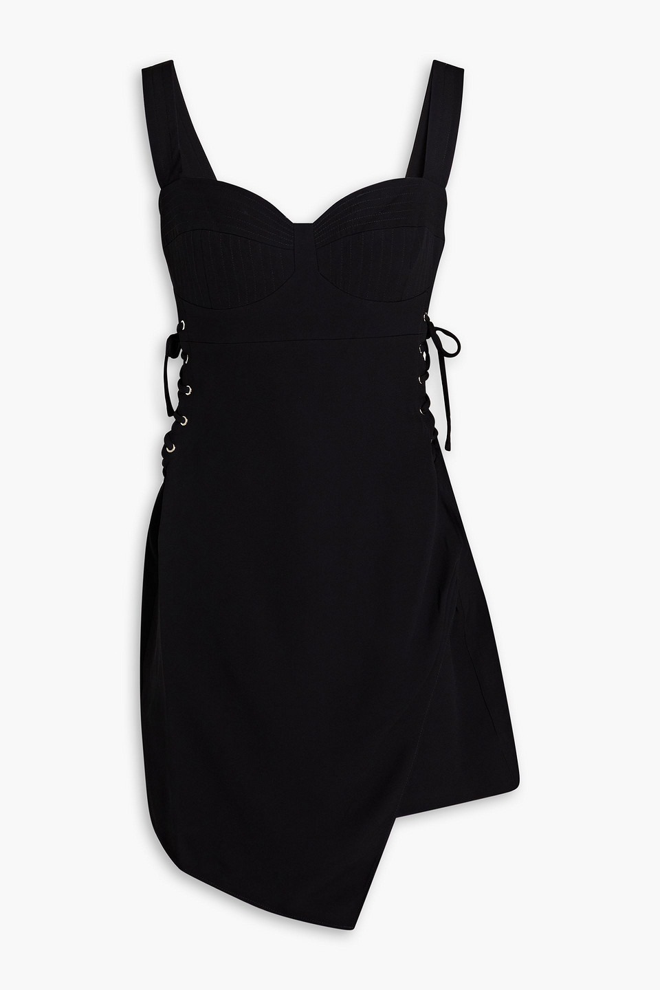 Wrap-effect lace-up crepe mini dress