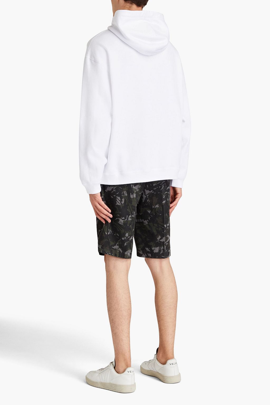 VALENTINO Printed French cotton-blend terry drawstring hoodie