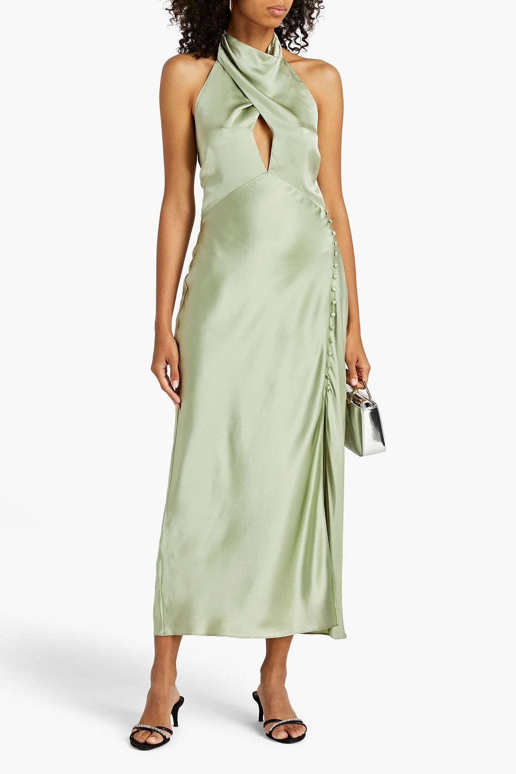 NICHOLAS Silk-satin halterneck midi dress