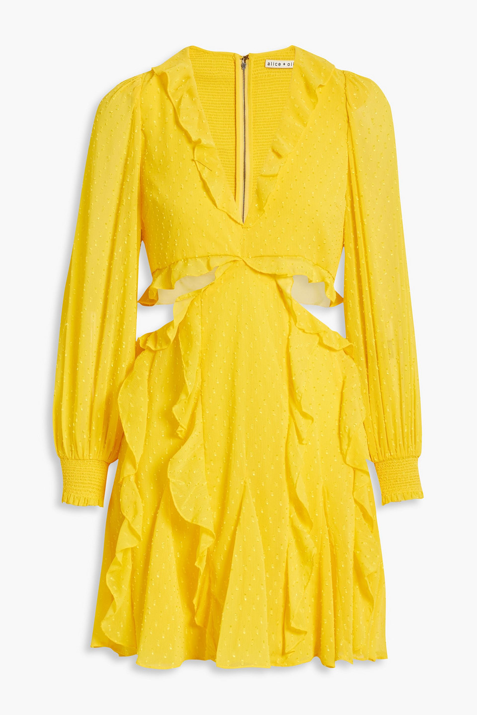 Alice And Olivia Mitzi Cutout Ruffled Fil Coup Georgette Mini Dress In  Yellow | ModeSens