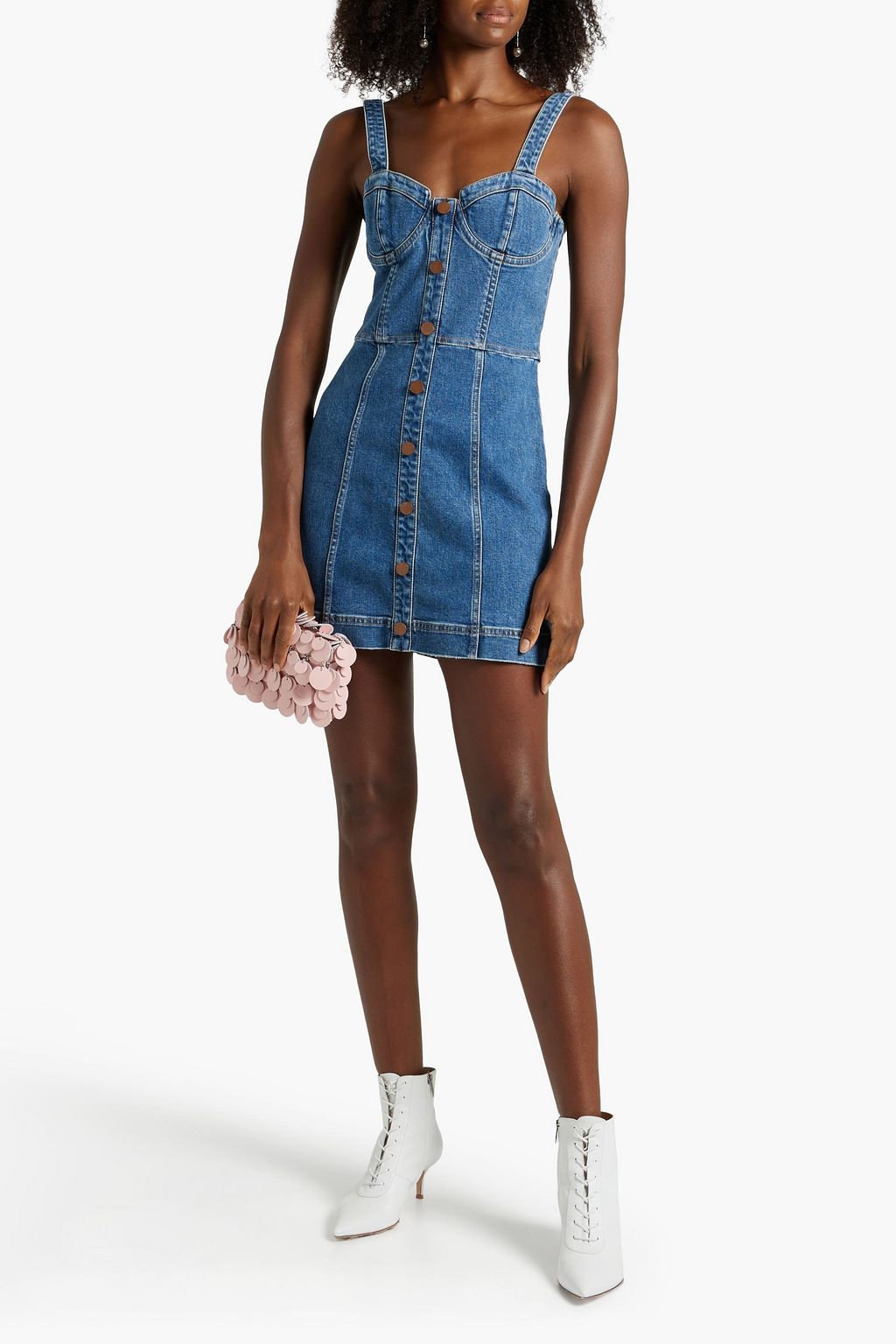 ALICE + OLIVIA JEANS Janessa shirred denim mini dress
