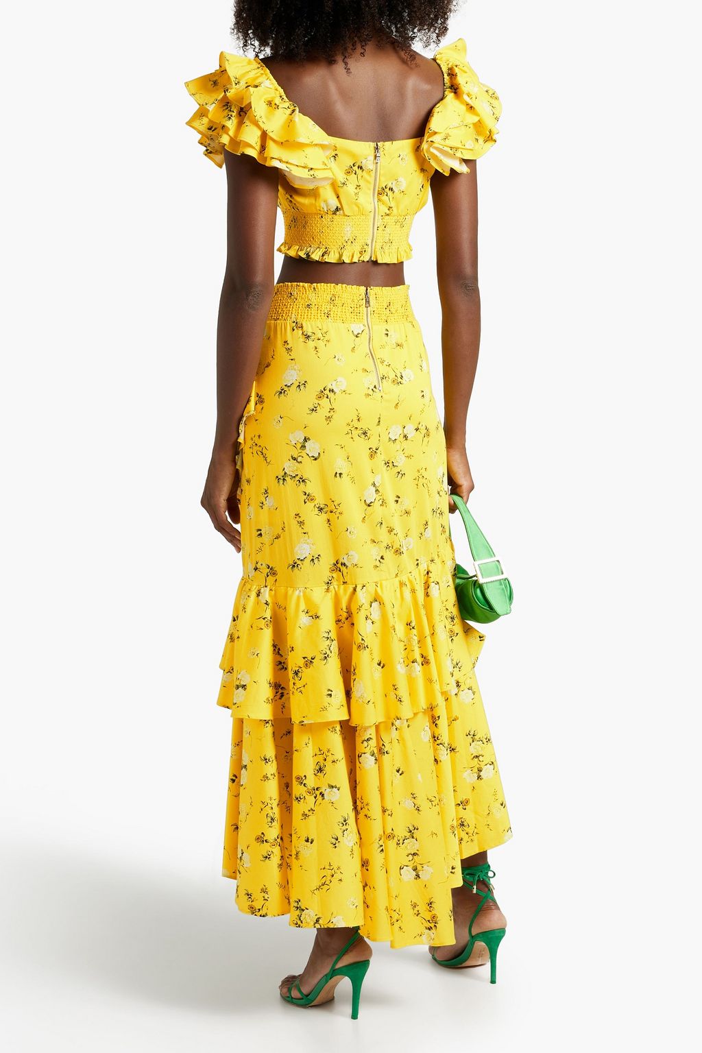 ALICE + OLIVIA توب قصير «شاناي» من البوبلين المصنوع من مزيج القطن مزين بطبعات على شكل زهور