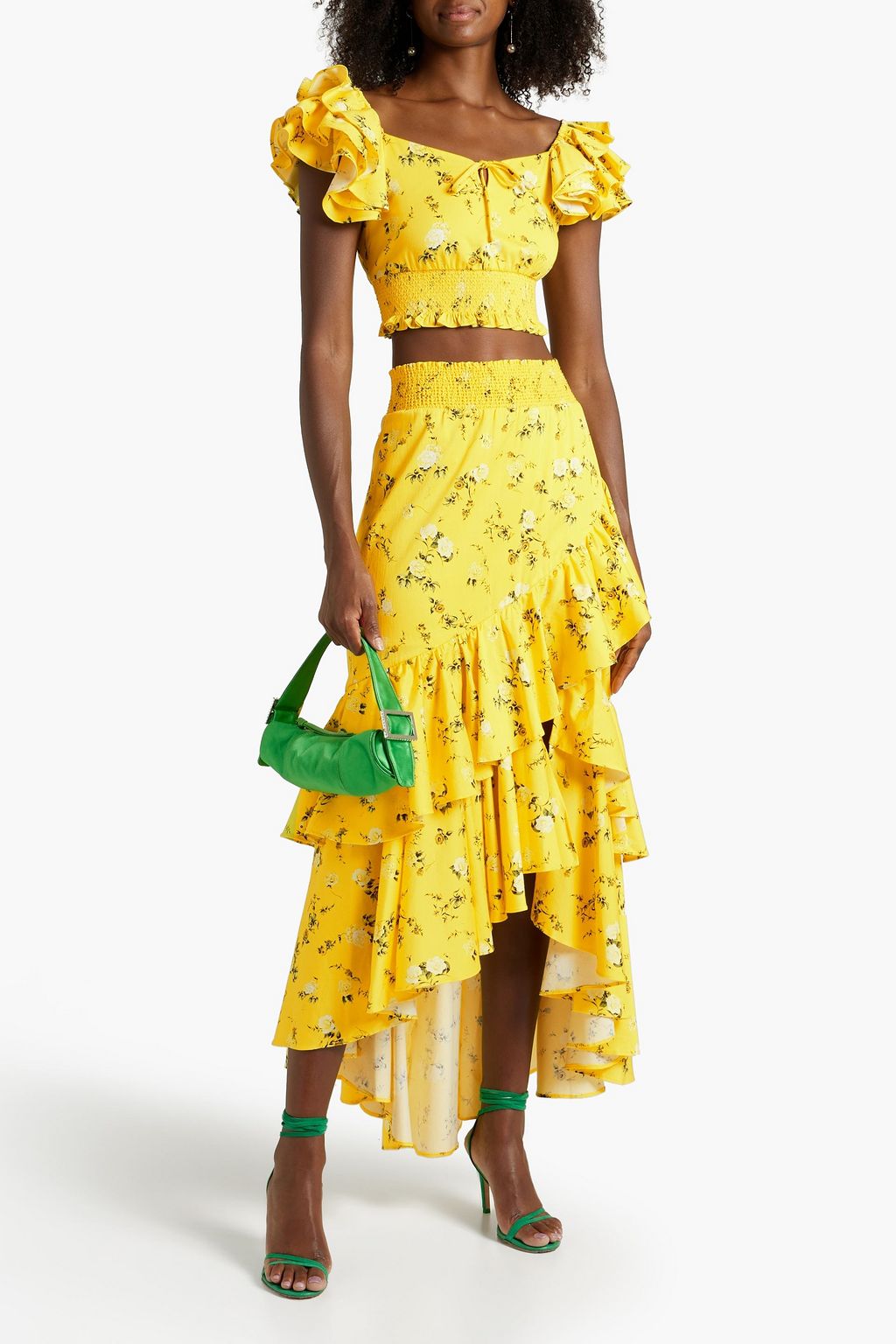 ALICE + OLIVIA توب قصير «شاناي» من البوبلين المصنوع من مزيج القطن مزين بطبعات على شكل زهور