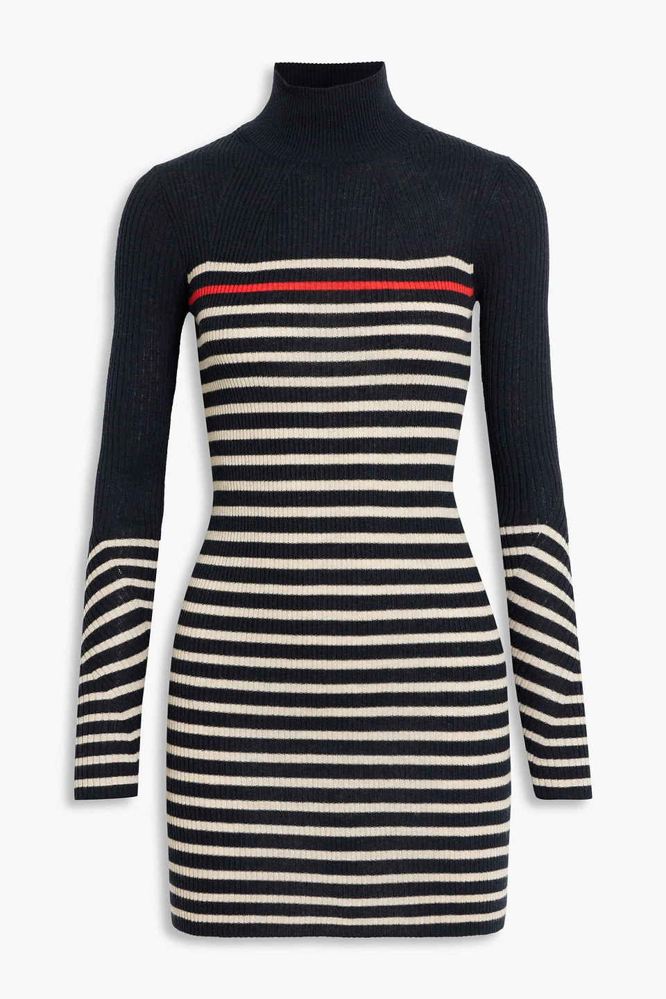 rag & bone - kate striped ribbed cotton and cashmere-blend turtleneck mini dress - blue - xs