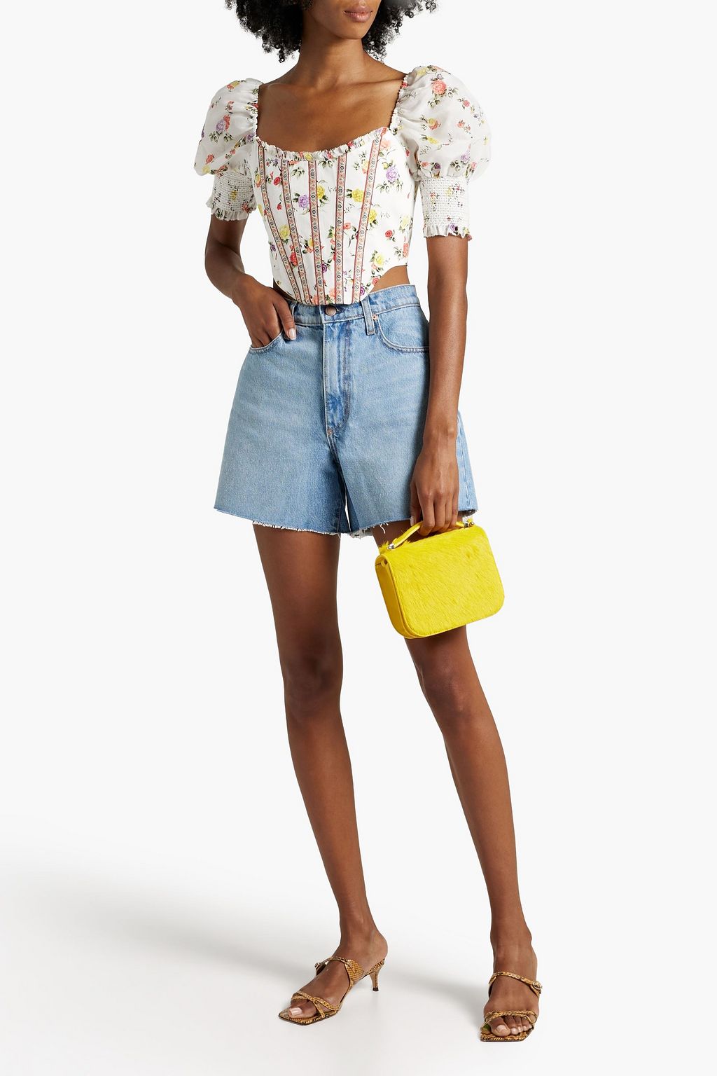 ALICE + OLIVIA Audie floral-print cotton-blend poplin and twill top