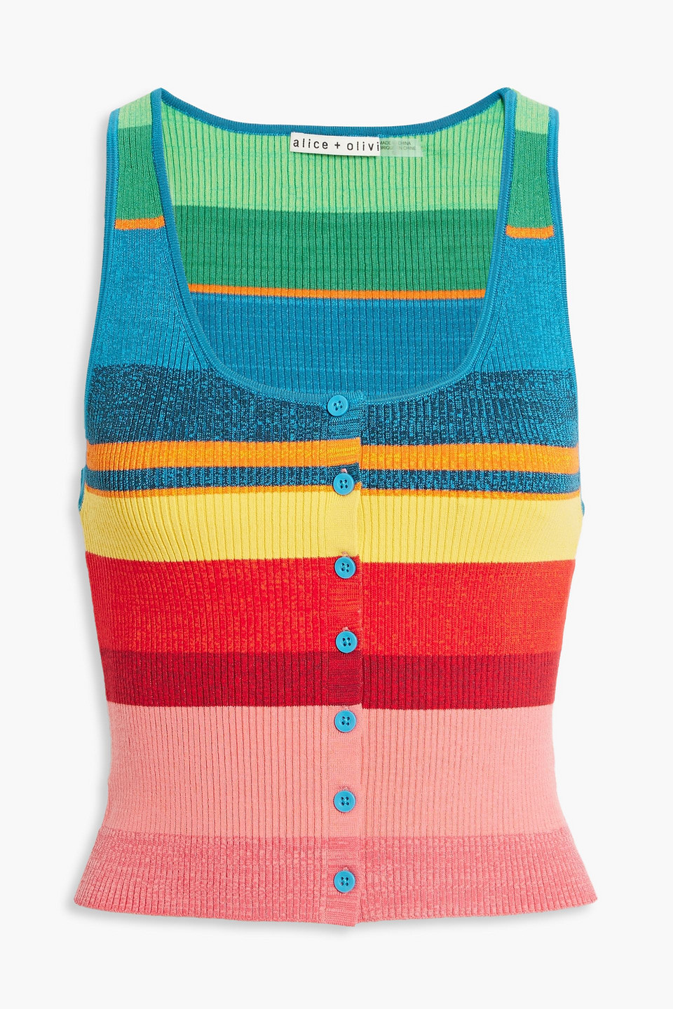 alice olivia - daryn striped ribbed-knit tank - multicolor - s
