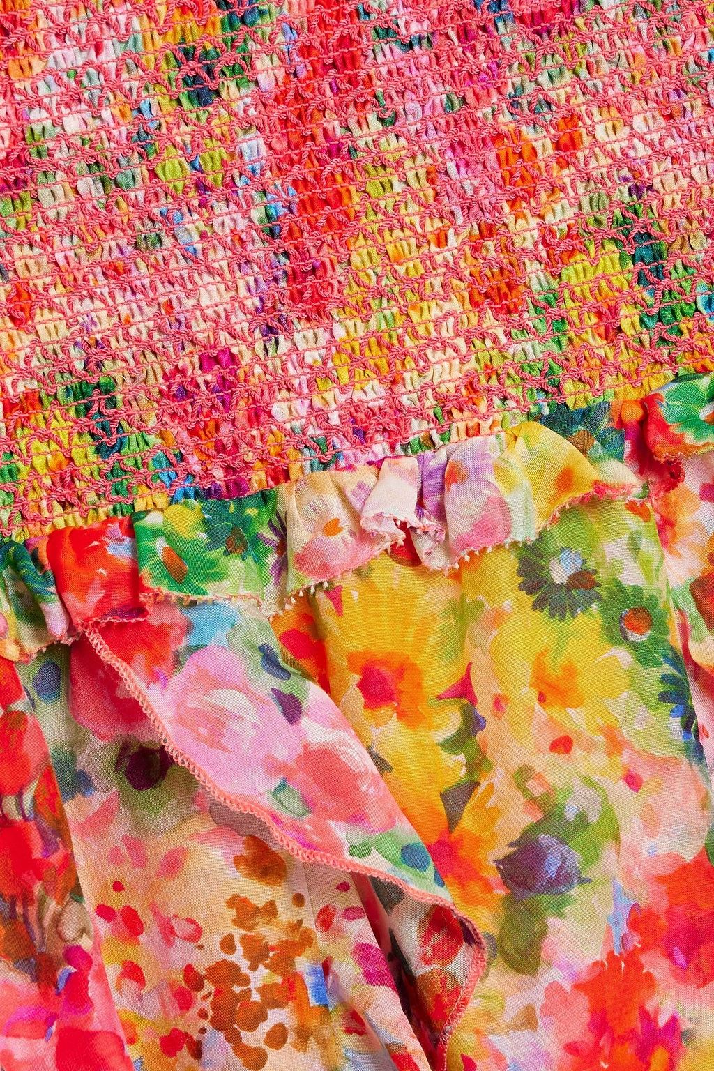 ALICE + OLIVIA Jocelyn smocked floral-print cotton and silk-blend voile mini dress