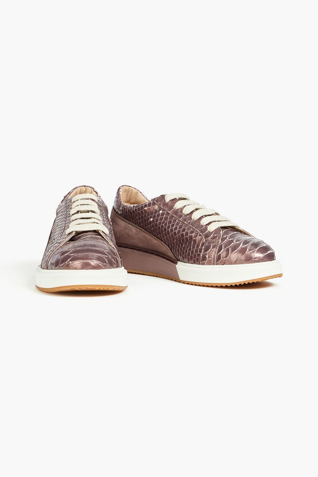 BRUNELLO CUCINELLI Sneakers aus Veloursleder und Leder mit Schlangeneffekt