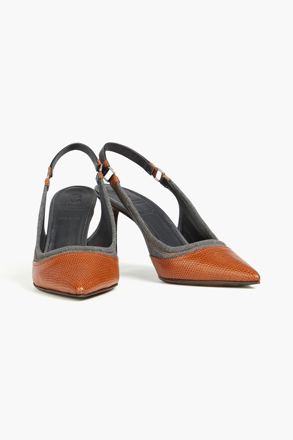 BRUNELLO CUCINELLI Pumps aus Crêpe und Leder mit Eidechseneffekt