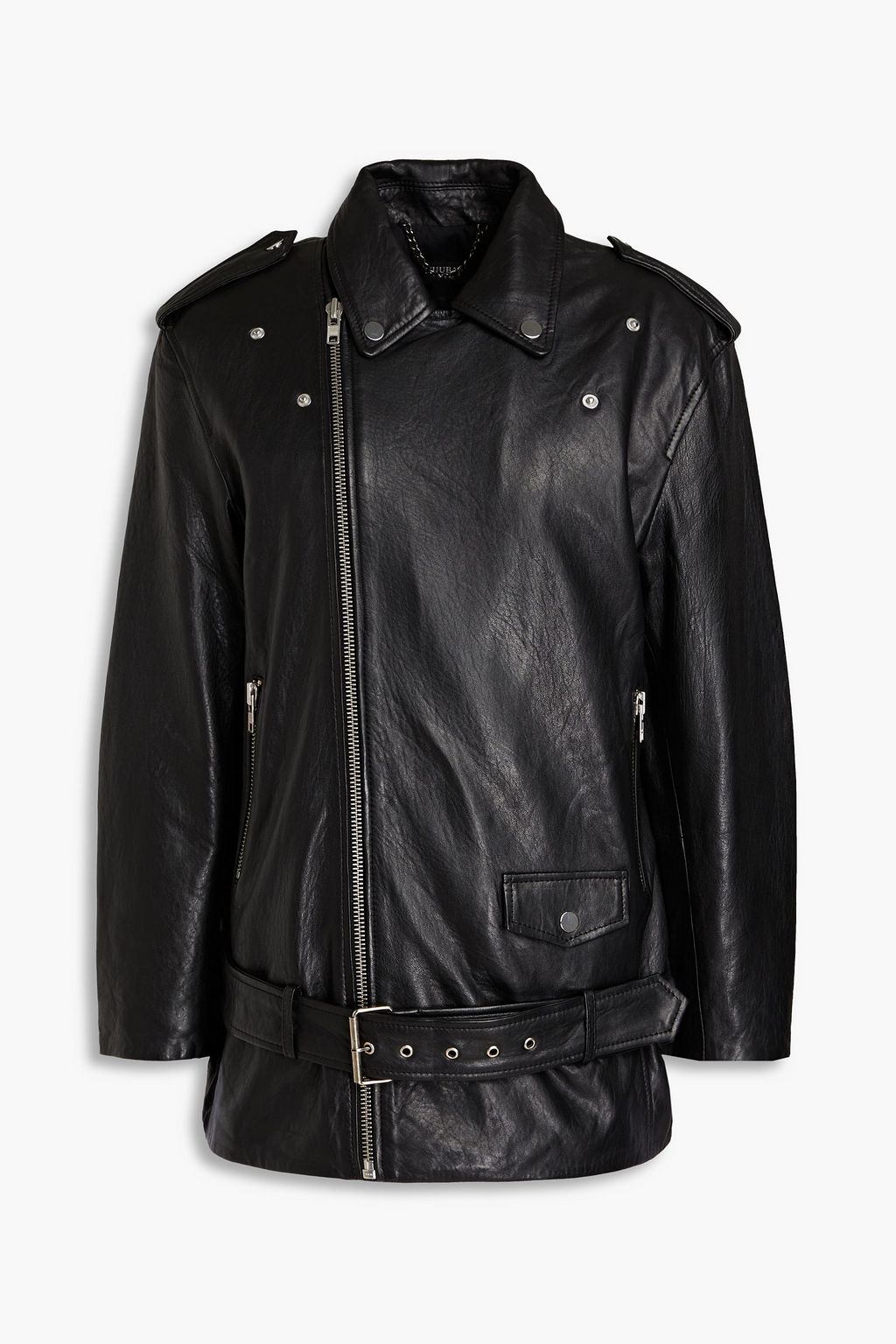 Belted leather biker jacket online