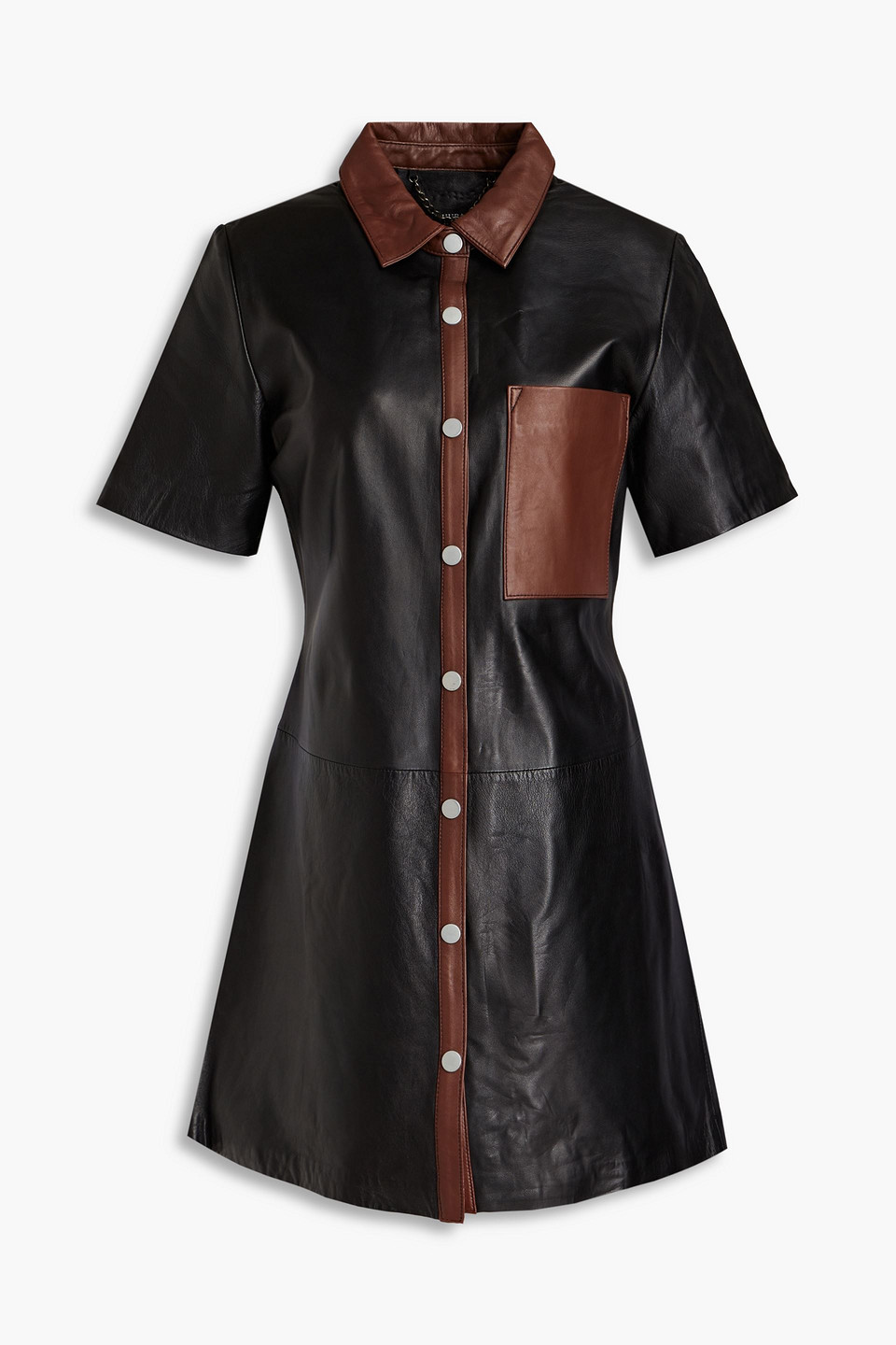 Muubaa Tammy Two-tone Leather Mini Shirt Dress In Black