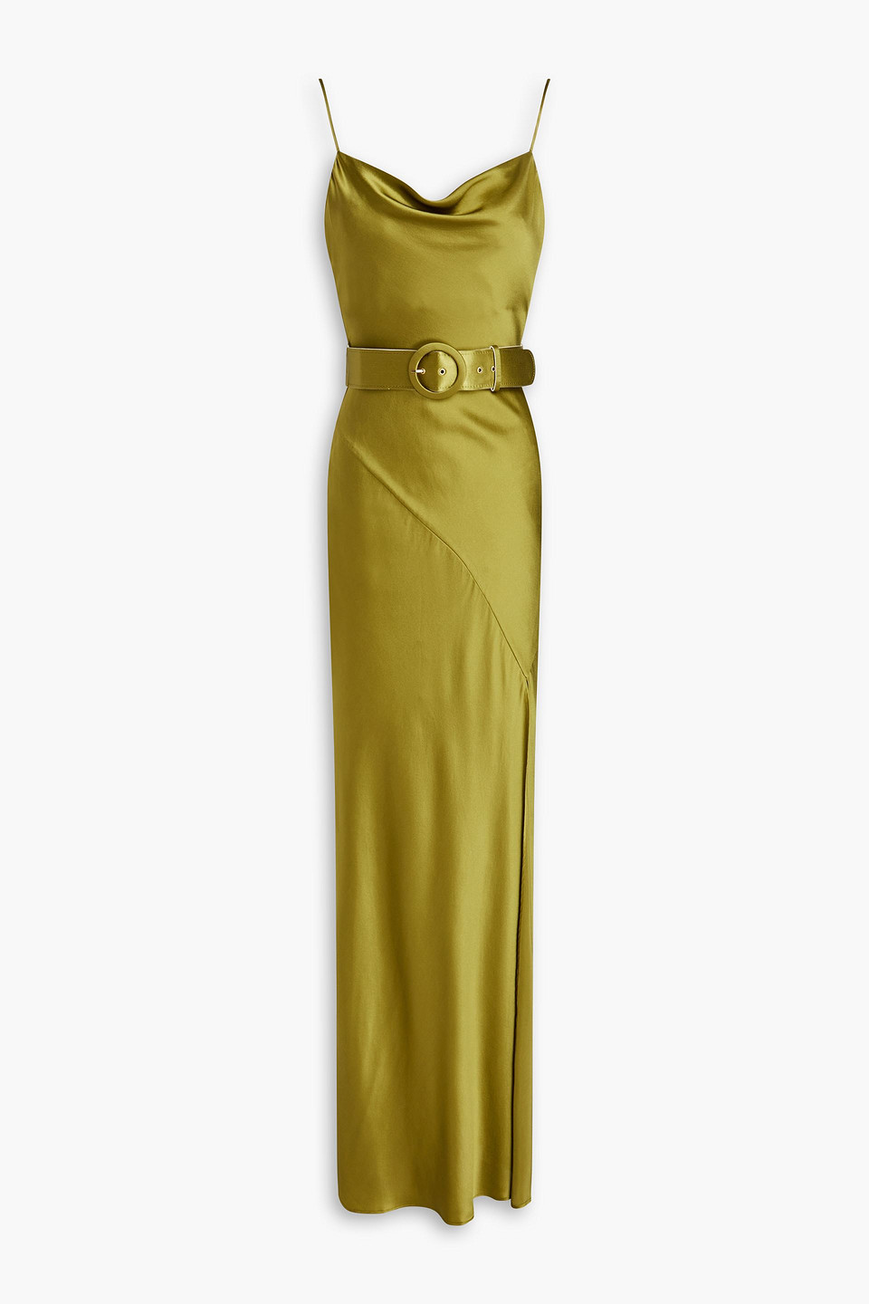 Nicholas Simone Draped Belted Silk-satin Maxi Dress In Army Green