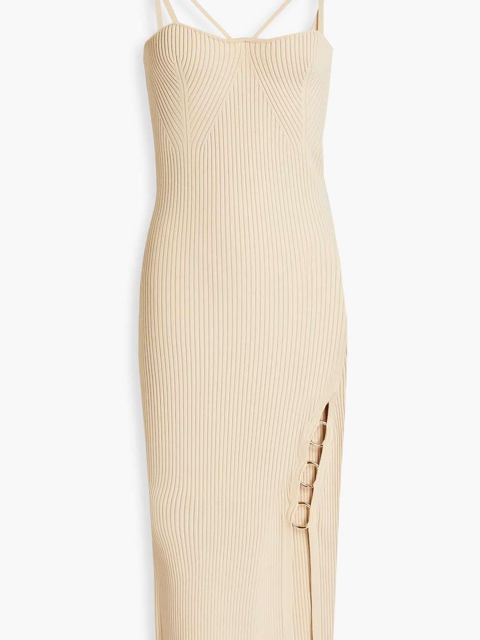 jules embellished cutout ribbed-knit midi dress