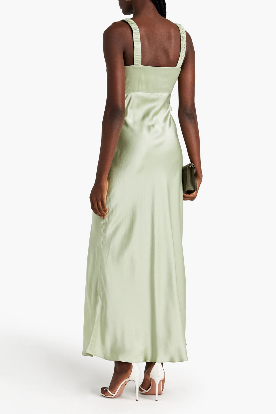 NICHOLAS NINA GATHERED SILK-SATIN CREPE MIDI DRESS