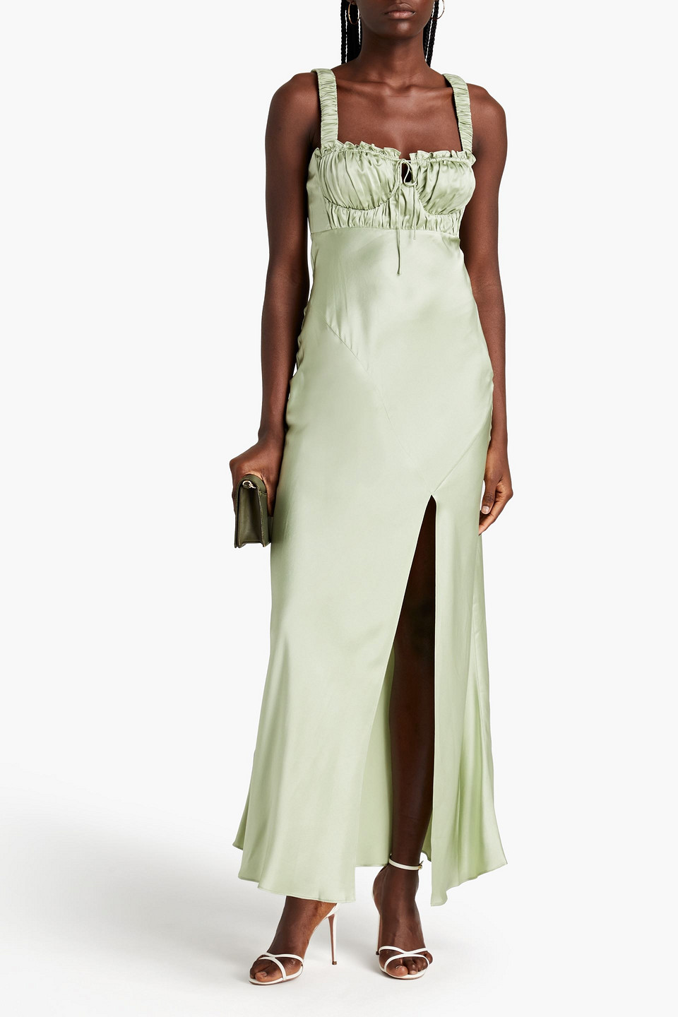 NICHOLAS NINA GATHERED SILK-SATIN CREPE MIDI DRESS