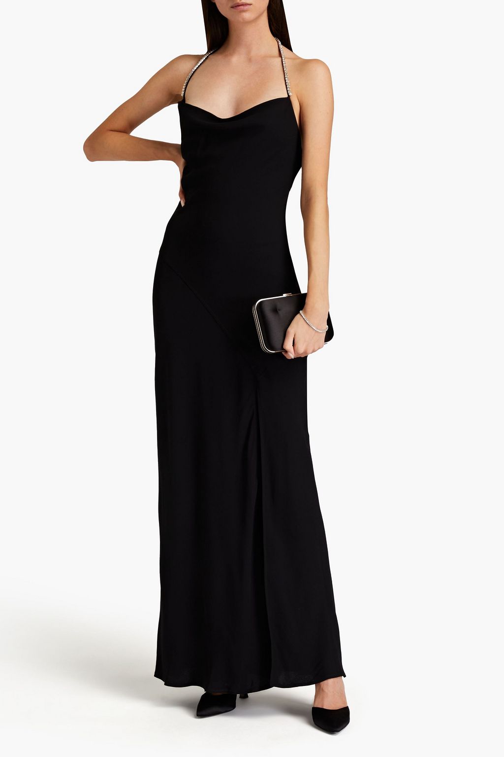 NICHOLAS Draped crepe maxi halterneck dress