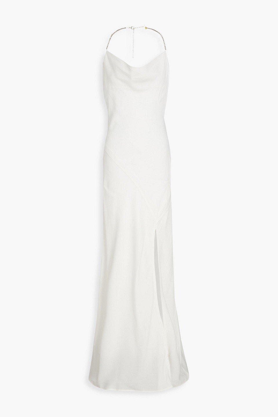 Nicholas Crystal-embellished Draped Crepe Halterneck Maxi Dress In Ivory