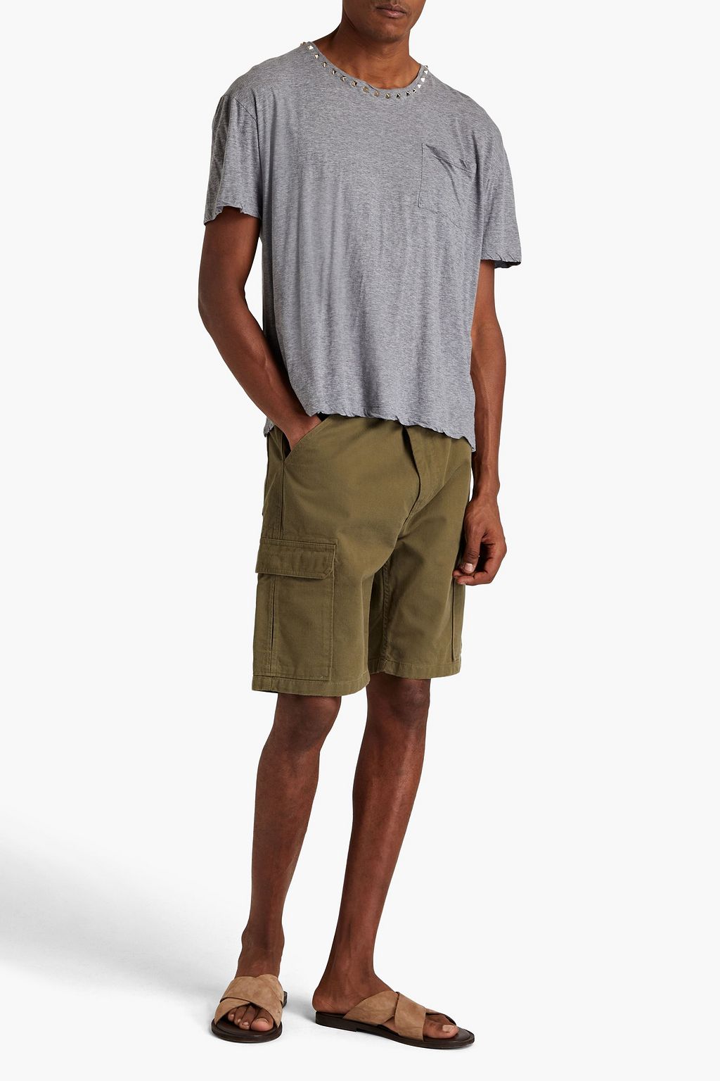 VALENTINO GARAVANI Rockstud mélange cotton-jersey T-shirt