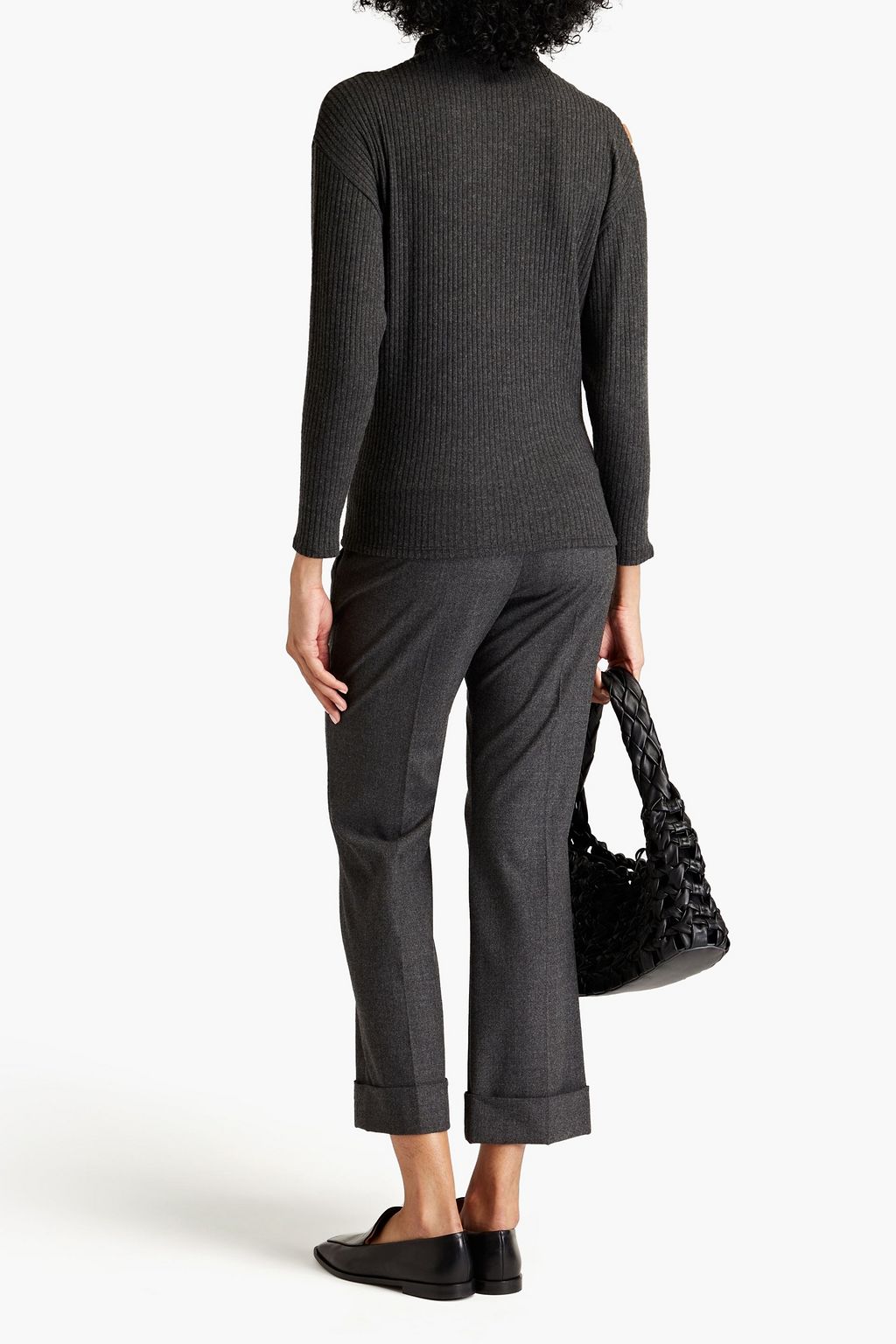 ENZA COSTA Cutout mélange ribbed jersey turtleneck top