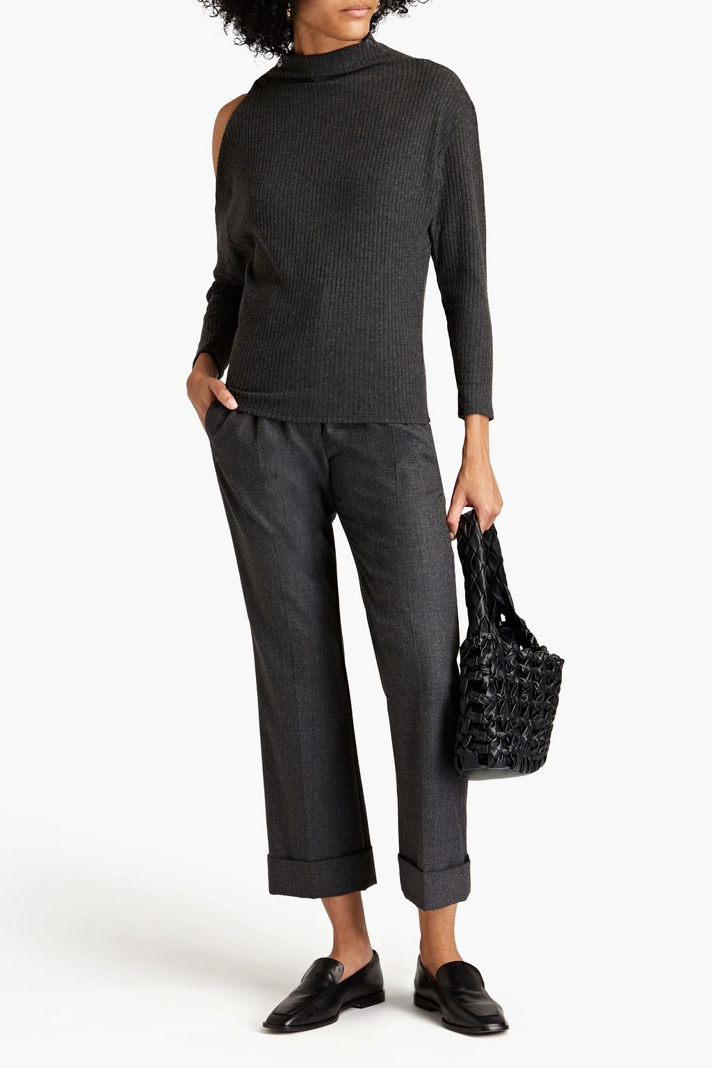 ENZA COSTA Cutout mélange ribbed jersey turtleneck top