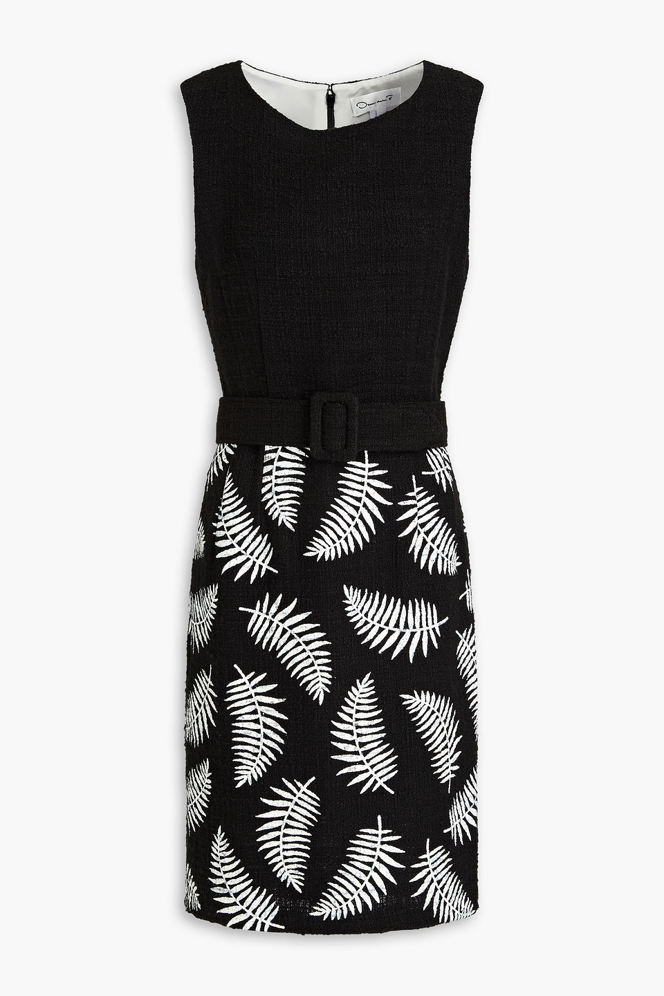 OSCAR DE LA RENTA PRINTED COTTON-BLEND BOUCLÉ-TWEED DRESS